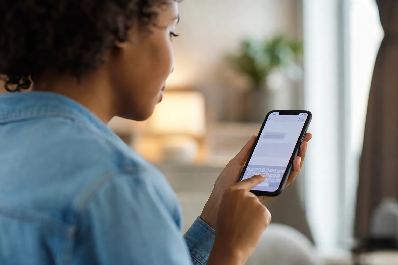 Main tenant un smartphone affichant une conversation WhatsApp et une notification de code SMS, en gros plan
