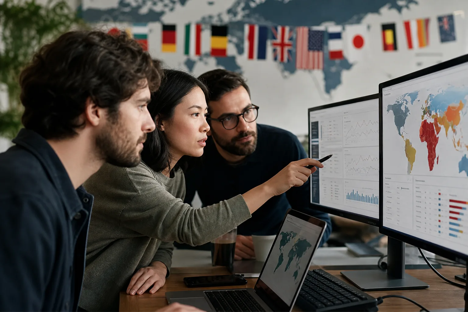 Écran affichant un rapport de ciblage international dans un outil SEO, avec plusieurs versions de langue d'un site web