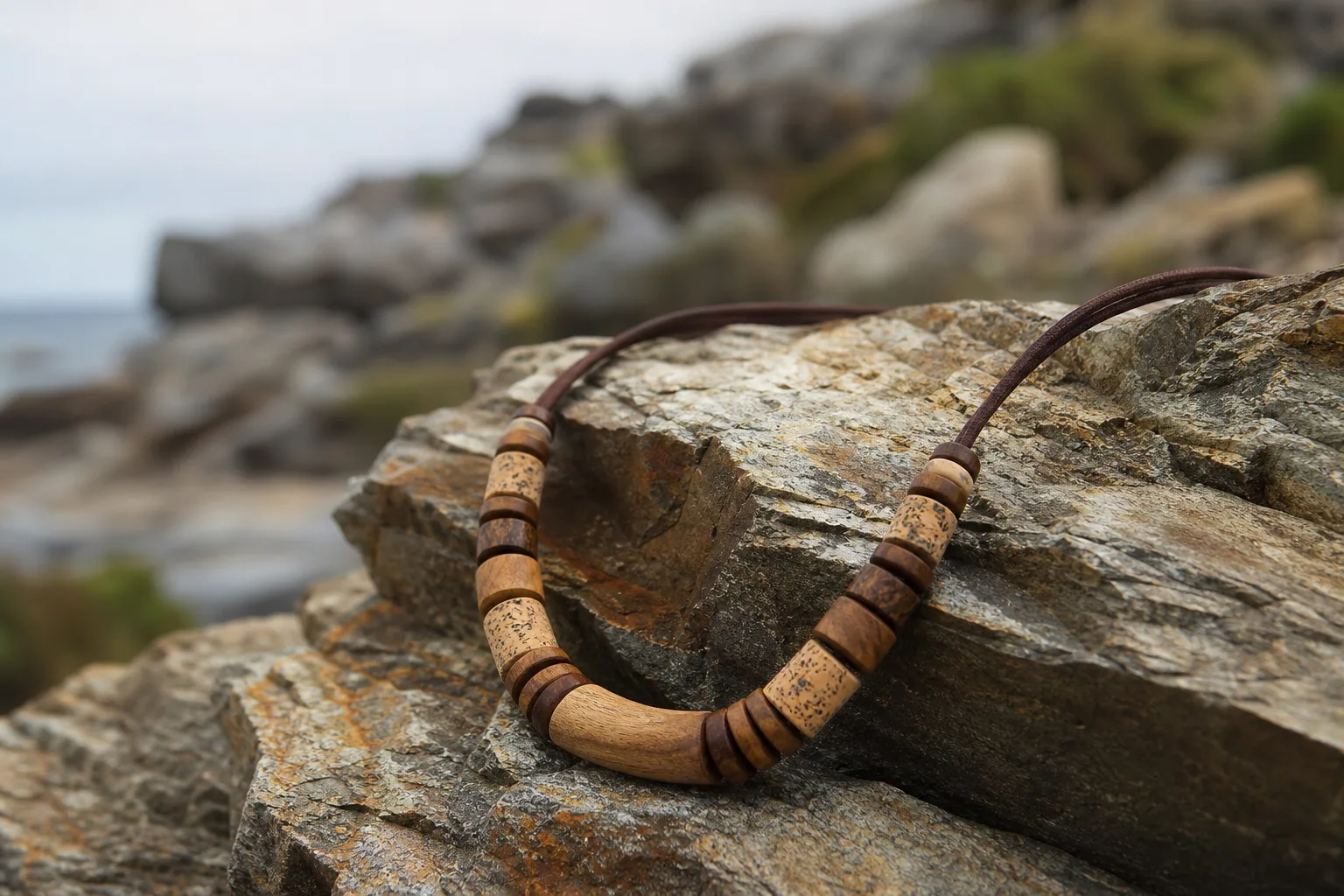 Collier bois liège inspiration nature : Collier bois liège inspiré par la nature et les matières brutes