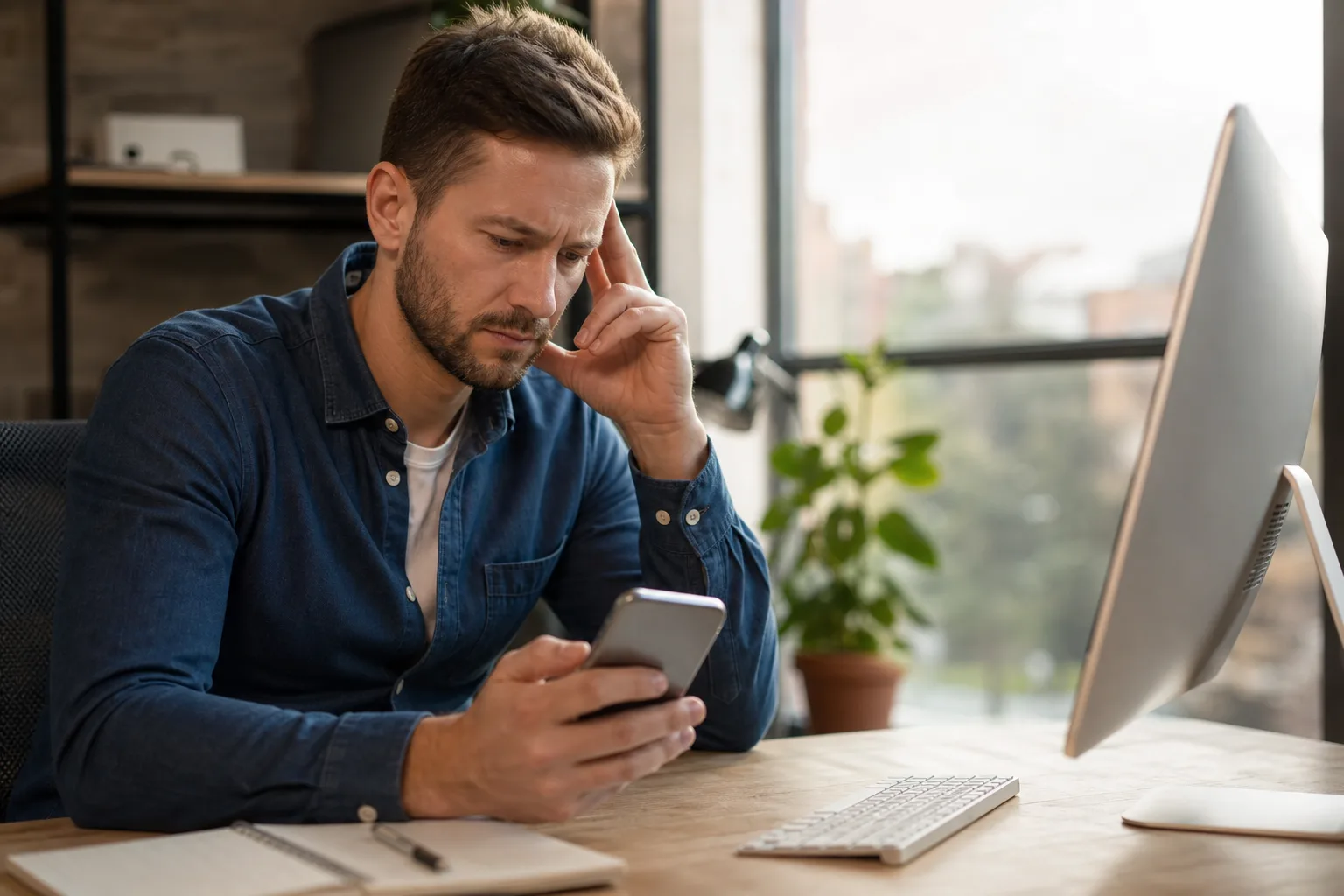 Commerçant consultant les avis de sa fiche Google sur un ordinateur portable dans sa boutique, expression concentrée