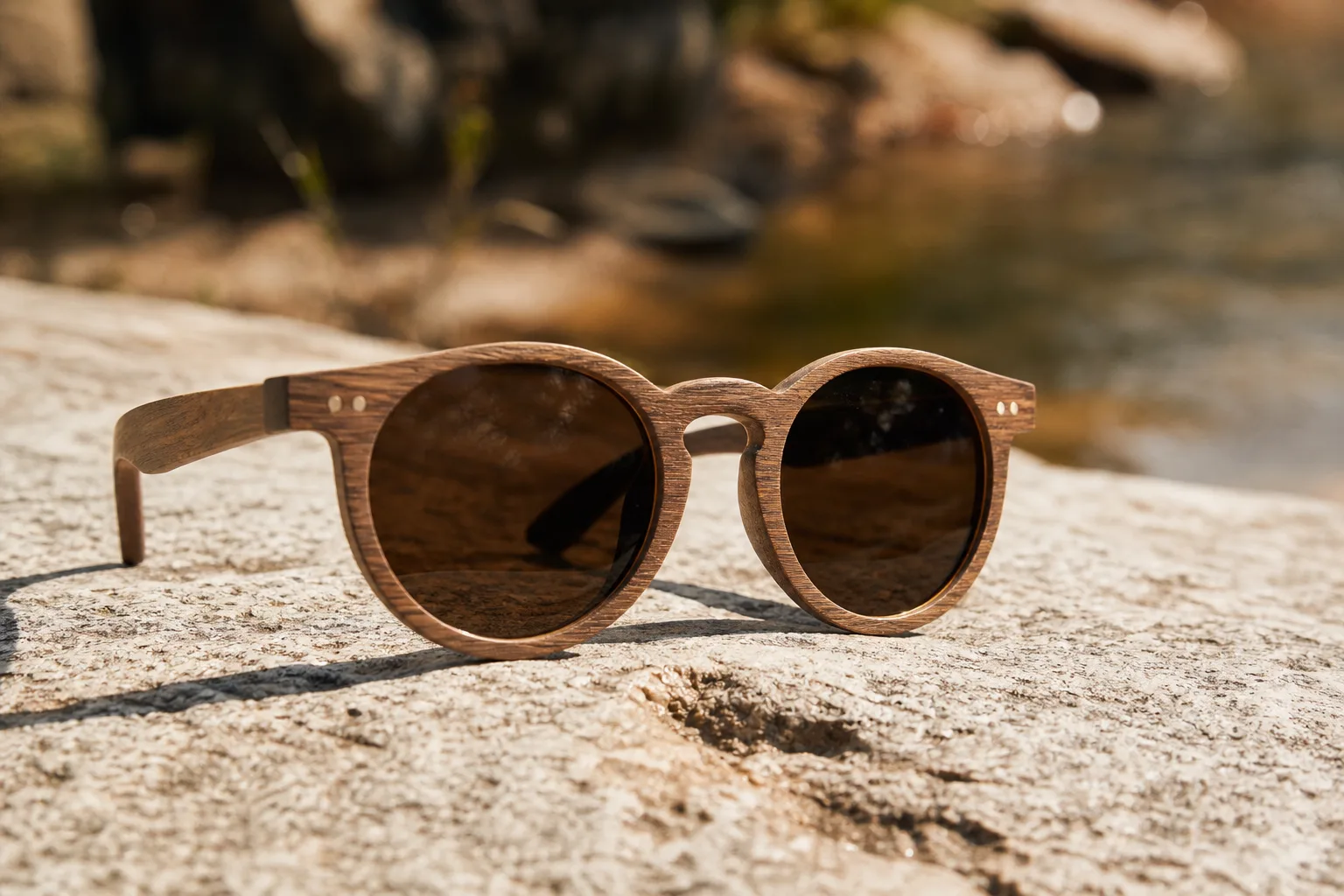 Lunette de soleil en bois avec monture ronde : une forme rétro pour un look tendance