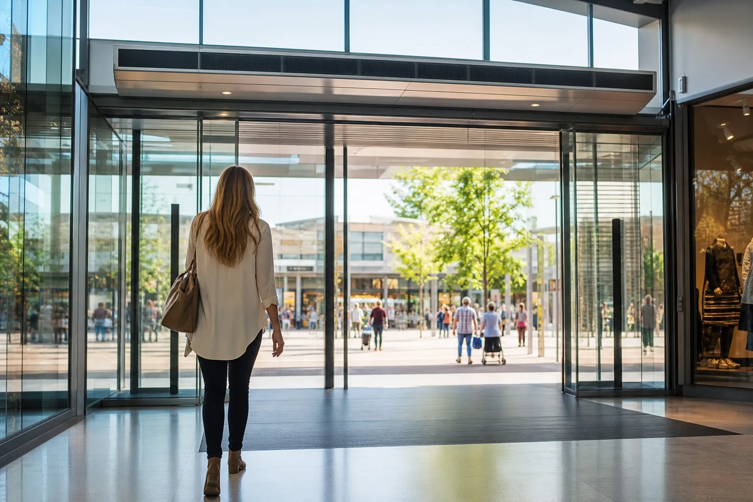 Rideau d’air chaud pour centre commercial : Rideau d’air chaud optimisé pour entrées de centres commerciaux