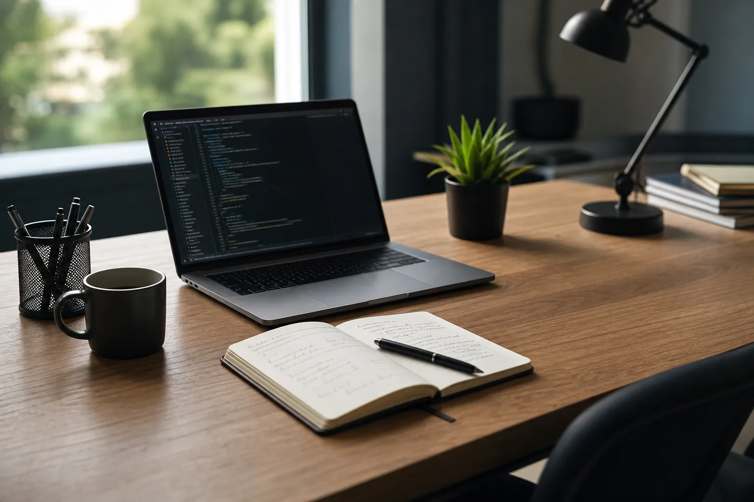 Développeur analysant un fichier robots.txt et une console de recherche sur plusieurs écrans dans un bureau lumineux