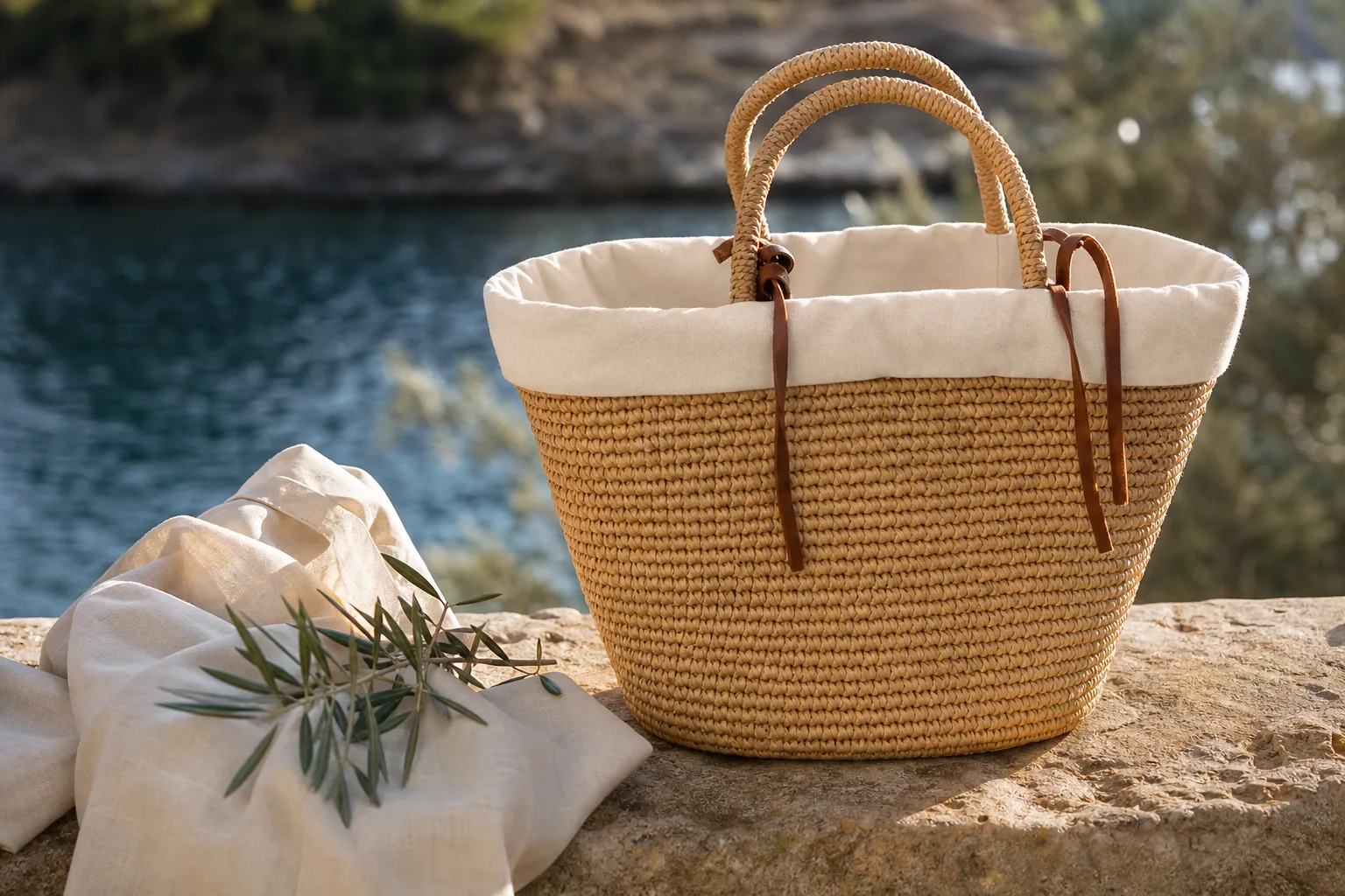 Sac en osier doublé coton : Sac en osier doublé coton pour une touche douce et naturelle