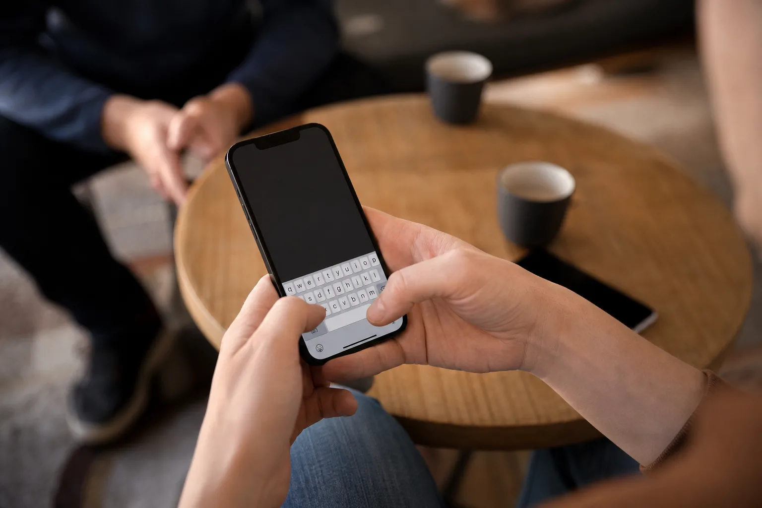 Personne composant un code sur un smartphone pour vérifier son numéro IMEI avant un achat d'occasion